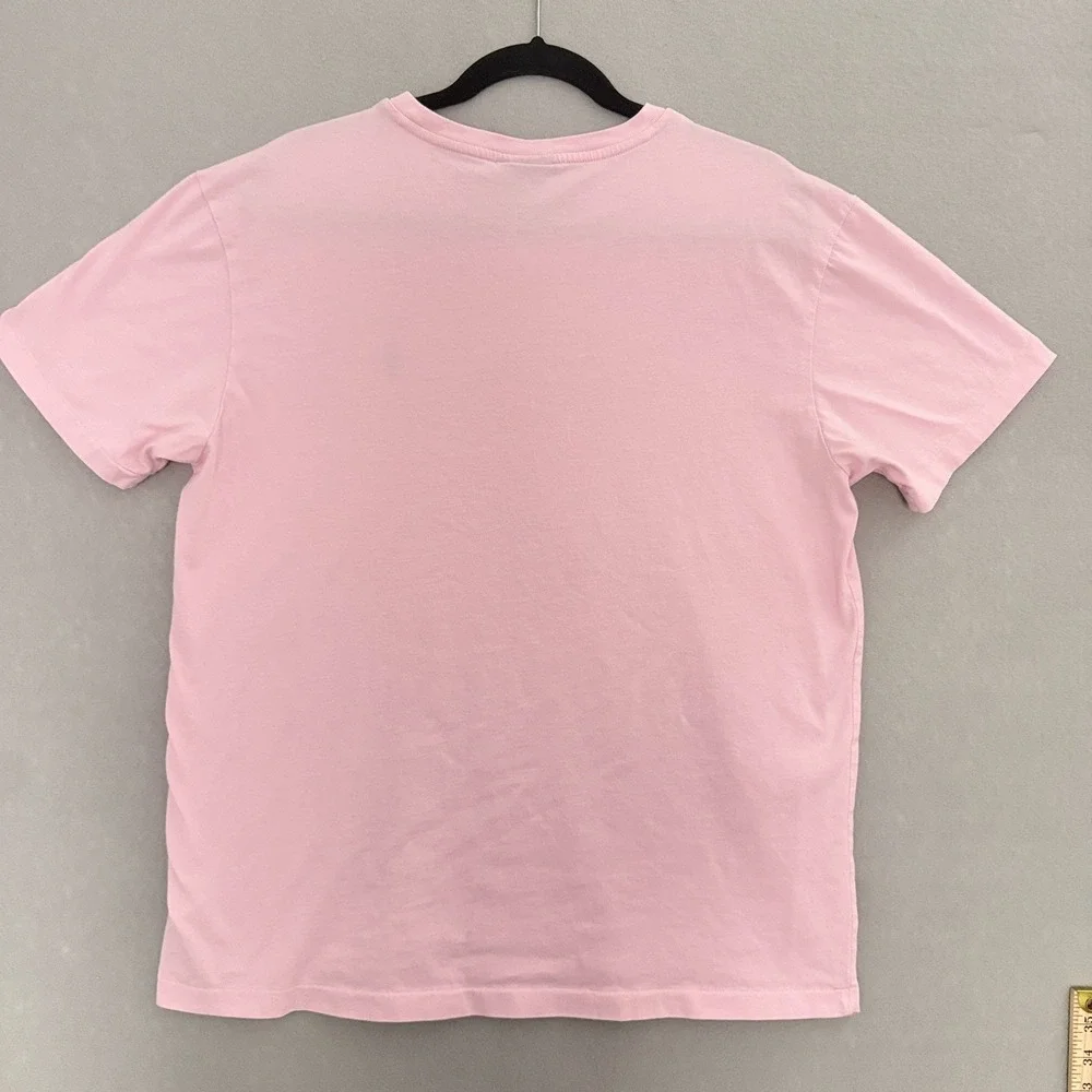 Polo Ralph Lauren Classic Fit Pink V-Neck Short Sleeve Cotton Navy Logo Tee M